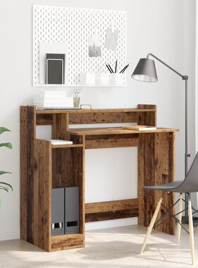VidaXL Bureau with Desk Lamps met plank met opslag Oud hout 97 x 45 x 90 cm Bewerkt hout