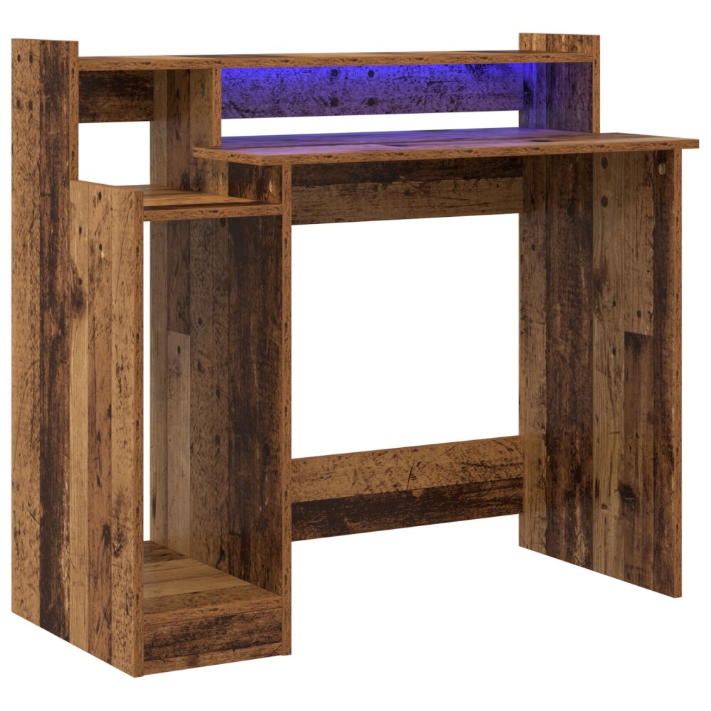 VidaXL Bureau with Desk Lamps met plank met opslag Oud hout 97 x 45 x 90 cm Bewerkt hout