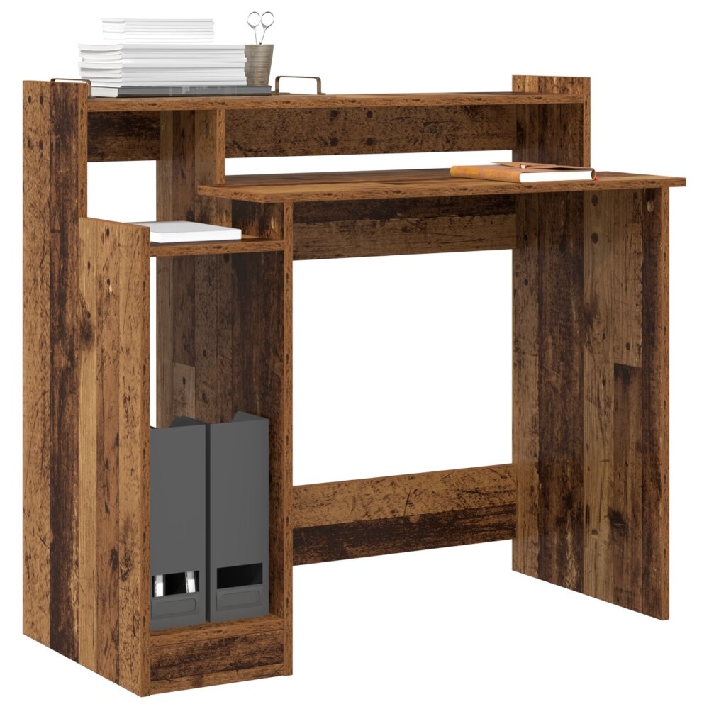 VidaXL Bureau with Desk Lamps met plank met opslag Oud hout 97 x 45 x 90 cm Bewerkt hout