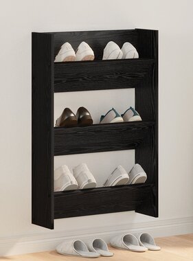VidaXL Wand Schoenenkasten Zwart eiken 60 x 18 x 60 cm Bewerkt hout