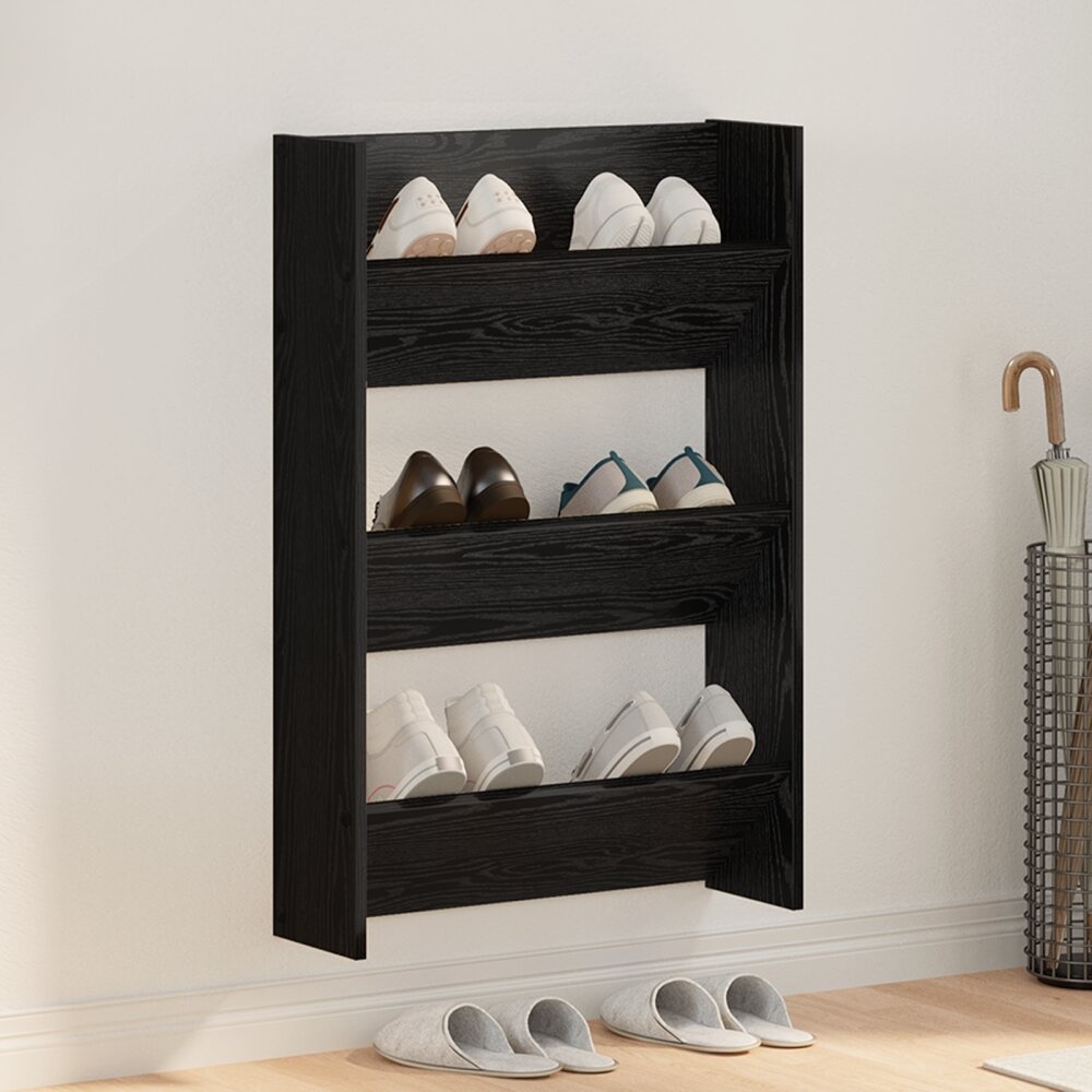 VidaXL Wand Schoenenkasten Zwart eiken 60 x 18 x 60 cm Bewerkt hout