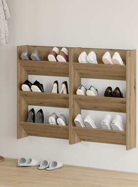 VidaXL Wand Schoenenkasten met plank Anders met opslag 2 pcs artisanaal eikenkleurig