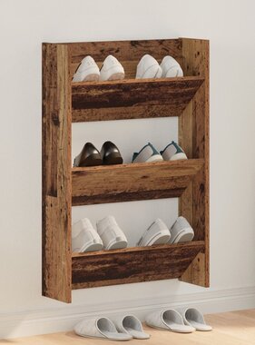 VidaXL Wand Schoenenkasten Oud hout 60 x 18 x 60 cm Bewerkt hout