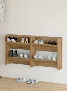 VidaXL Wand Schoenenkasten met plank Anders met opslag 2 pcs artisanaal eikenkleurig