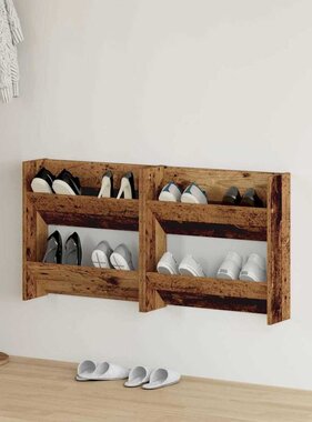 VidaXL Wand Schoenenkasten 2 pcs Oud hout 60 x 18 x 60 cm Bewerkt hout