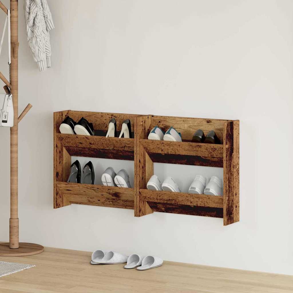 VidaXL Wand Schoenenkasten 2 pcs Oud hout 60 x 18 x 60 cm Bewerkt hout