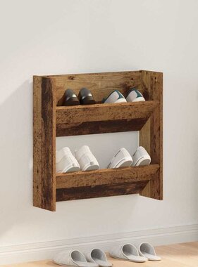 VidaXL Wand Schoenenkasten Oud hout 60 x 18 x 60 cm Bewerkt hout