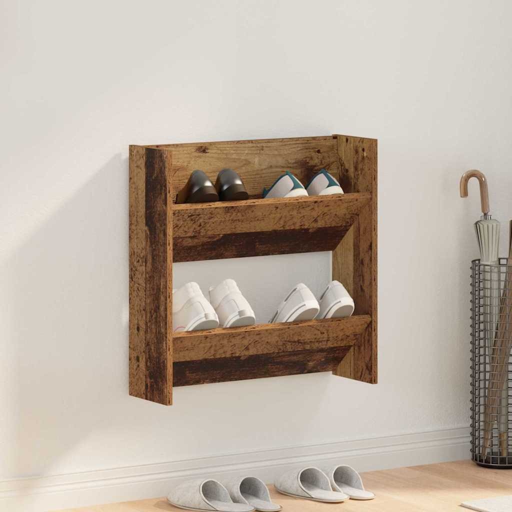 VidaXL Wand Schoenenkasten Oud hout 60 x 18 x 60 cm Bewerkt hout