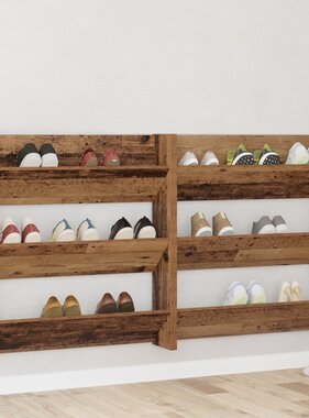 VidaXL Wand Schoenenkasten 2 pcs Oud hout 60 x 18 x 60 cm Bewerkt hout