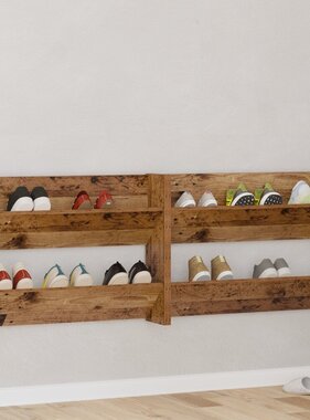 VidaXL Wand Schoenenkasten 2 pcs Oud hout 60 x 18 x 60 cm Bewerkt hout