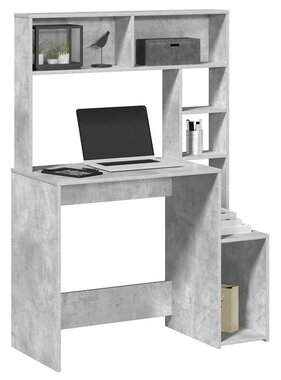 VidaXL Bureau met schappen 100x45x140 cm bewerkt hout betongrijs