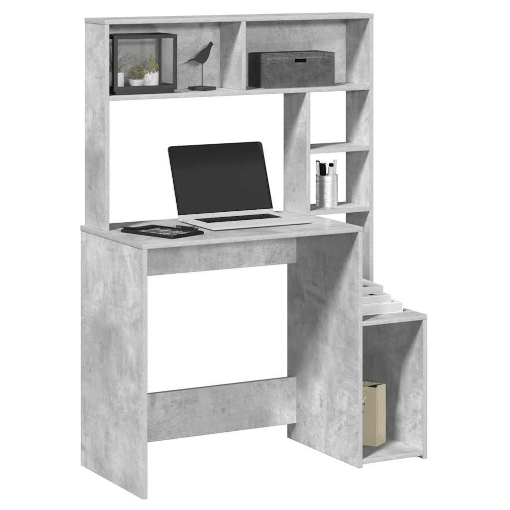 VidaXL Bureau met schappen 100x45x140 cm bewerkt hout betongrijs