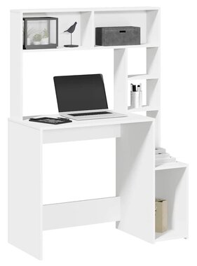 VidaXL Bureau met schappen 100x45x140 cm bewerkt hout wit