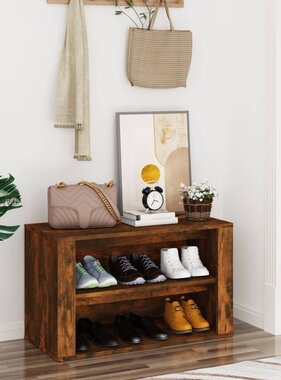 VidaXL Schoenenrek 75x35x45 cm bewerkt hout gerookt eikenkleurig