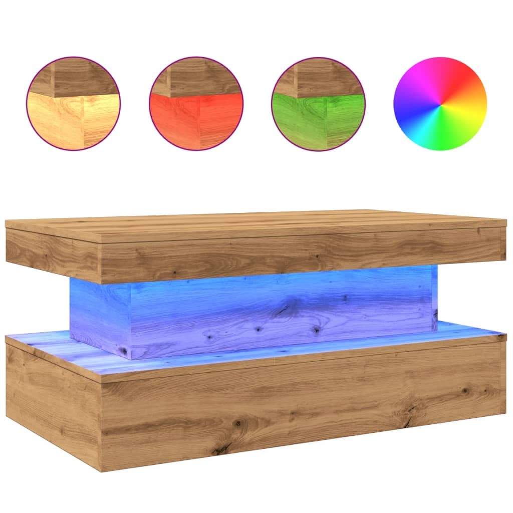 VidaXL Salontafel met LED-verlichting 90x50x40cm artisanaal eikenkleur