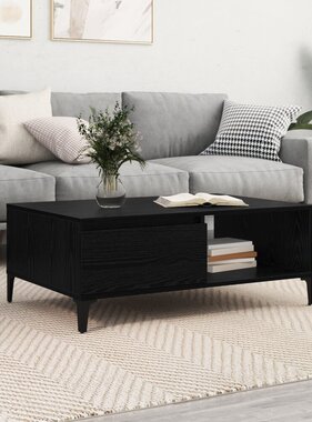 VidaXL Salontafel met plank met opslag met de deur Zwart eiken 90 x 60 x 35 cm Bewerkt hout