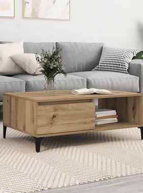 VidaXL Salontafel artisanaal eikenkleurig 90 x 60 x 35 cm Bewerkt hout
