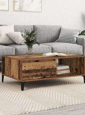 VidaXL Salontafel met plank met opslag met de deur Oud hout 90 x 60 x 35 cm Bewerkt hout
