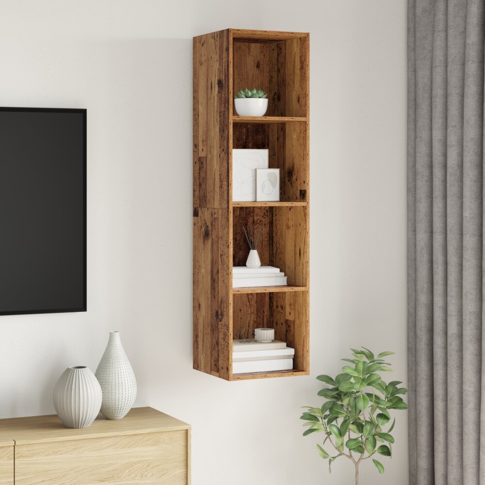 VidaXL TV-kast met plank Wandgemonteerd met opslag Oud hout 37 x 37 x 142.5 cm Bewerkt hout