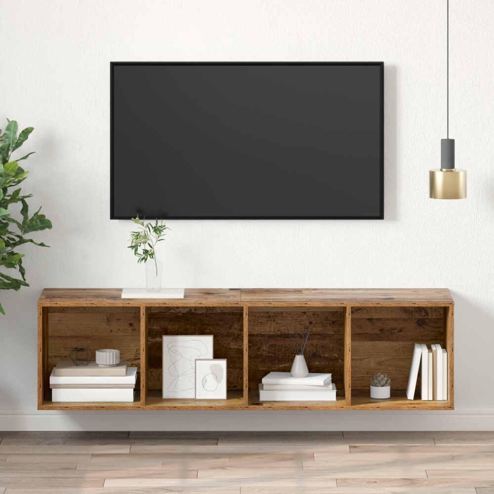 VidaXL TV-kast met plank Wandgemonteerd met opslag Oud hout 37 x 37 x 142.5 cm Bewerkt hout