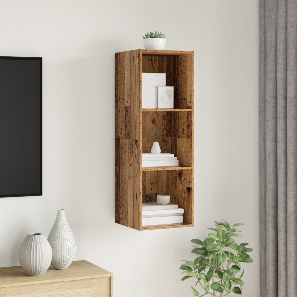 VidaXL TV-kast met plank Wandgemonteerd met opslag Oud hout 37 x 37 x 107 cm Bewerkt hout