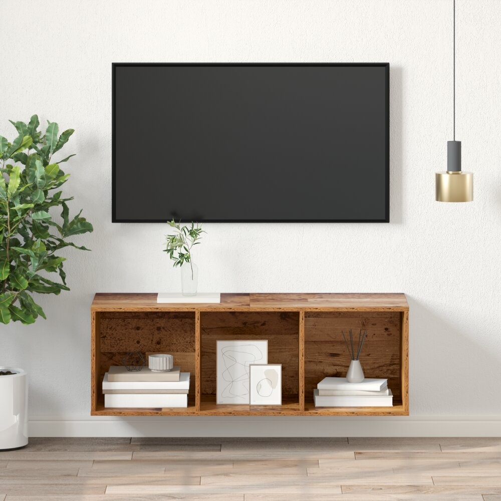 VidaXL TV-kast met plank Wandgemonteerd met opslag Oud hout 37 x 37 x 107 cm Bewerkt hout