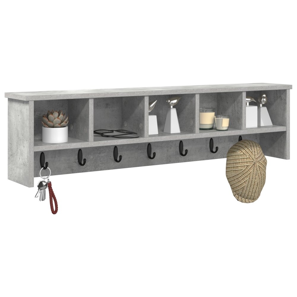 VidaXL Wandgemonteerde kapstok met plank Betongrijs 100 x 16 x 26 cm
