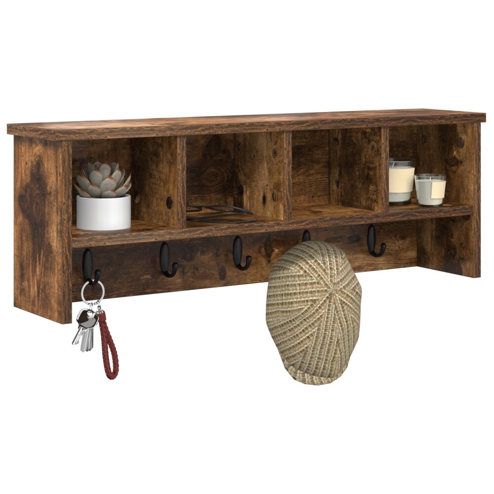 VidaXL Wandgemonteerde kapstok met plank Gerookt eiken 75 x 16 x 26 cm