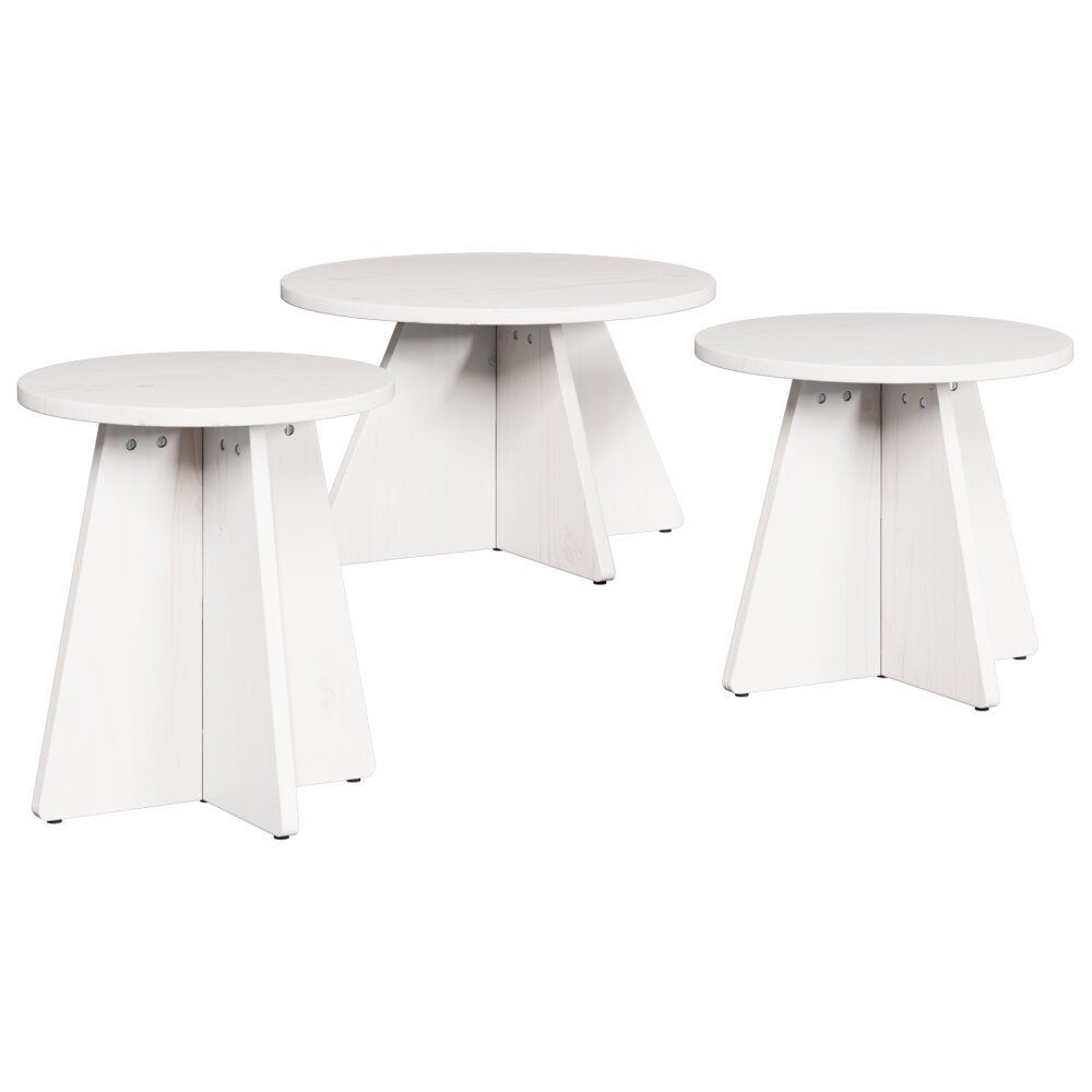VidaXL Koffietafel Set 3 pcs Wit 49 x 49 x 30 cm Massief grenenhout