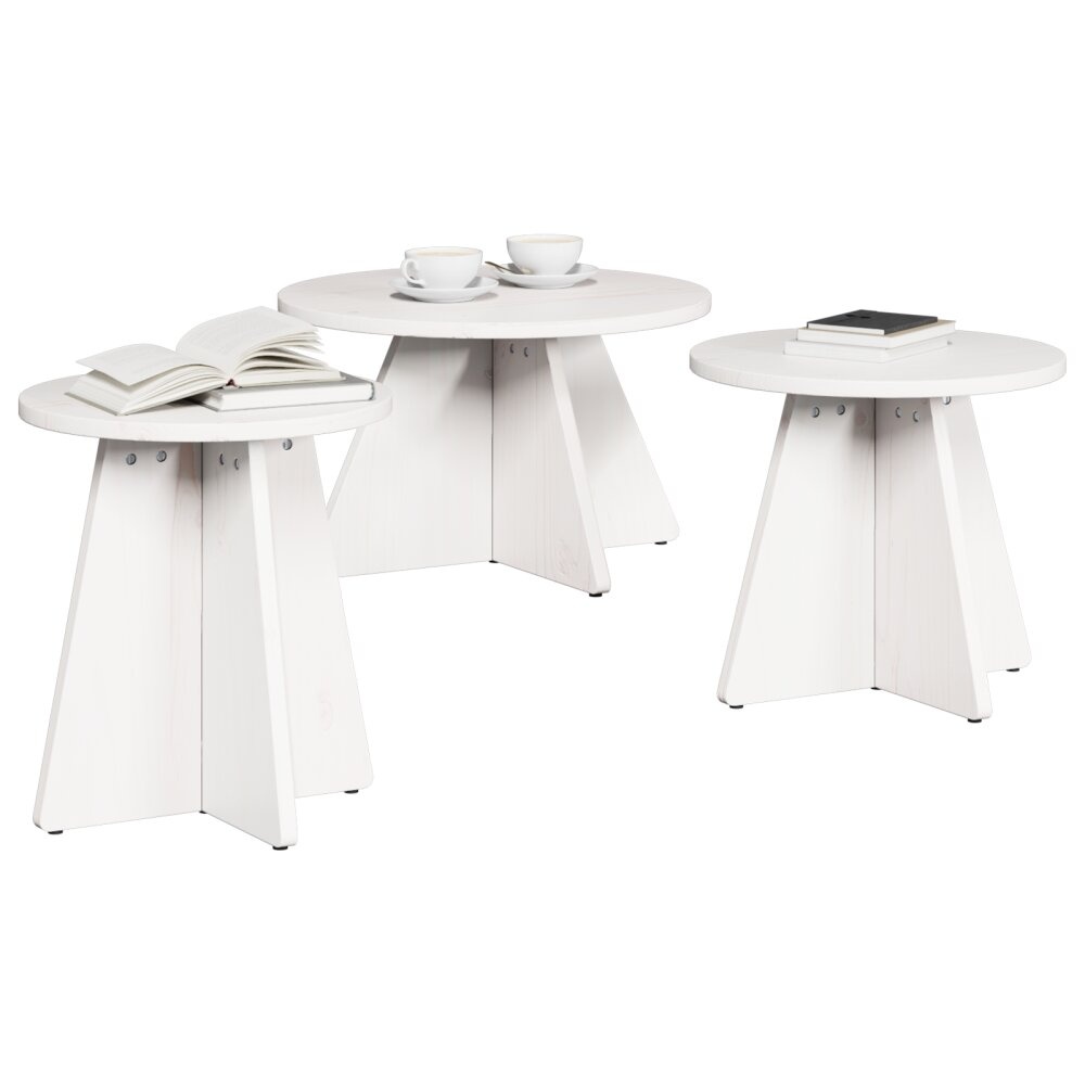 VidaXL Koffietafel Set 3 pcs Wit 49 x 49 x 30 cm Massief grenenhout
