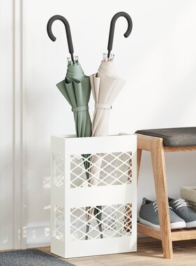 VidaXL Paraplu Standaard Rooster met opslag Wit 28 x 12 x 41 cm Staal