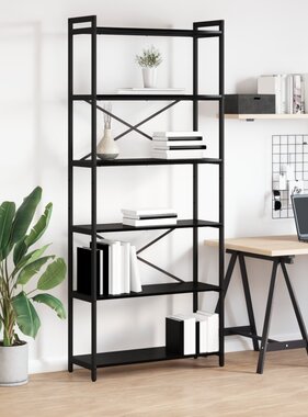 VidaXL Boekenkast Zwart eiken 80 x 30 x 188 cm Hout en Staal