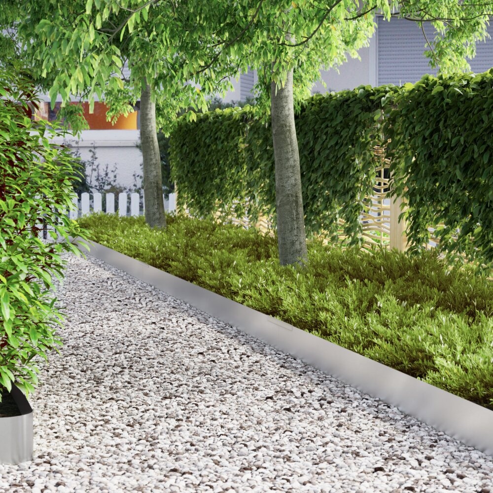 VidaXL Tuin Grasperkafwerking Zilver 450 x 25 cm Roestvrij staal