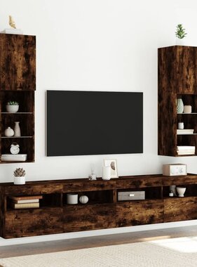 VidaXL Tv-meubels LED-verlichting 2 st 30,5x30x102 cm gerookt eiken