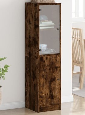 VidaXL Hoge kast met glazen deur 35x37x142 cm gerookt eikenkleurig