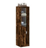 VidaXL Hoge kast met glazen deur 35x37x142 cm gerookt eikenkleurig