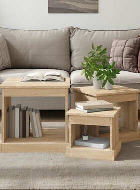 VidaXL 3-delige Salontafelset bewerkt hout sonoma eikenkleurig