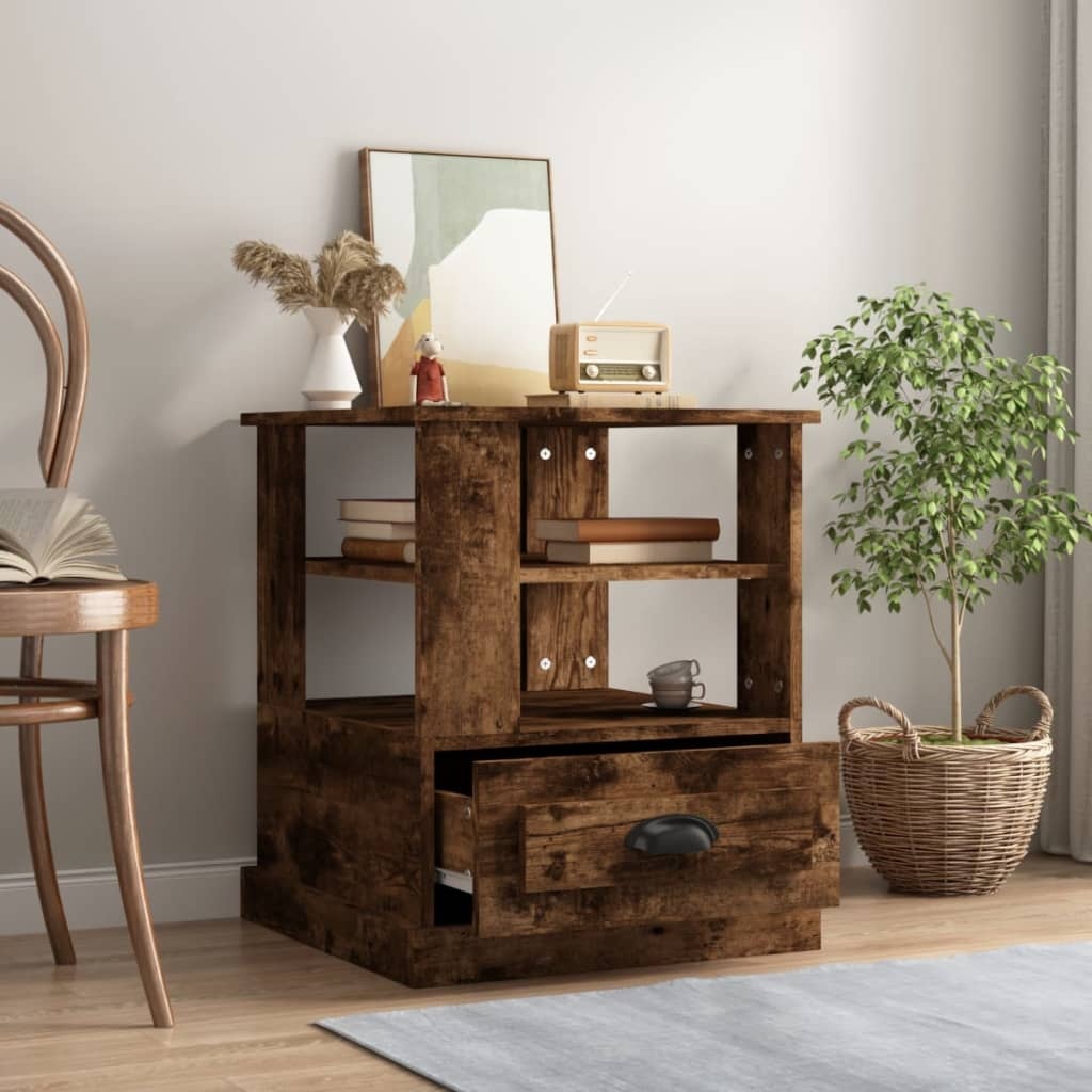 VidaXL Bijzettafel 50x50x60 cm bewerkt hout gerookt eikenkleurig