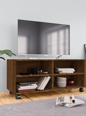 VidaXL Tv-meubel met wieltjes 90x35x35 cm bewerkt hout bruin eikenkleur