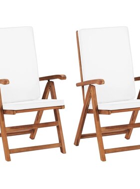 VidaXL Tuinstoelen 2 st verstelbaar met kussens massief teakhout crème