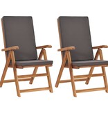 VidaXL Tuinstoelen 2 st verstelbaar kussens verstelbaar teakhout grijs