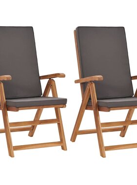 VidaXL Tuinstoelen 2 st verstelbaar kussens verstelbaar teakhout grijs