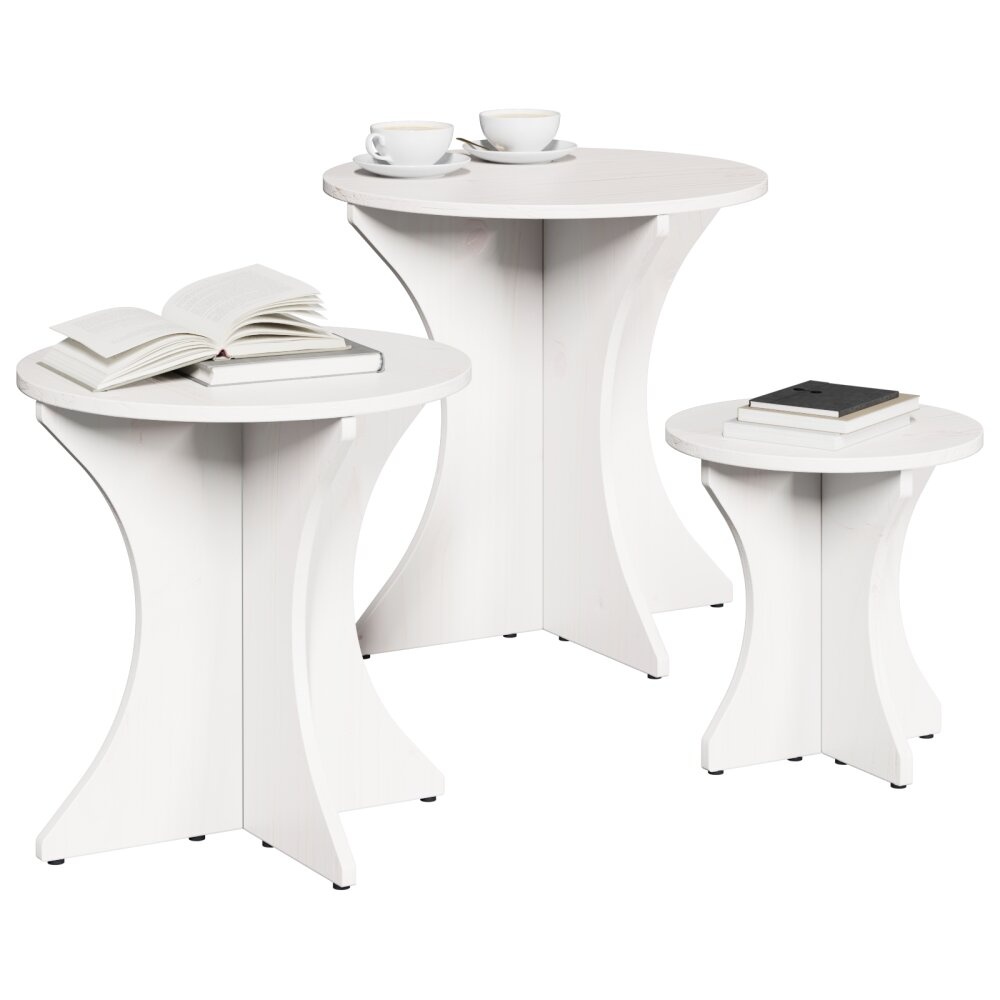 VidaXL Koffietafel Set 3 pcs Wit 46 x 46 x 47 cm Massief grenenhout
