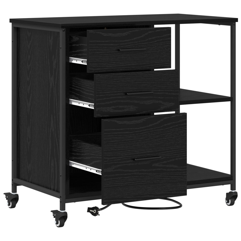 VidaXL Kantoor kast met wiel Zwart eiken 76 x 41 x 72 cm Bewerkt hout