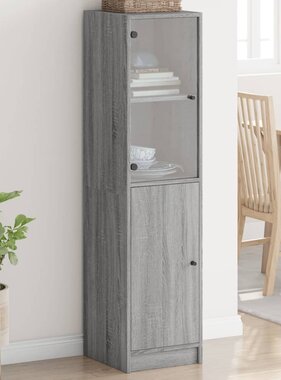 VidaXL Hoge kast met glazen deur 35x37x142 cm grijs sonoma eikenkleur