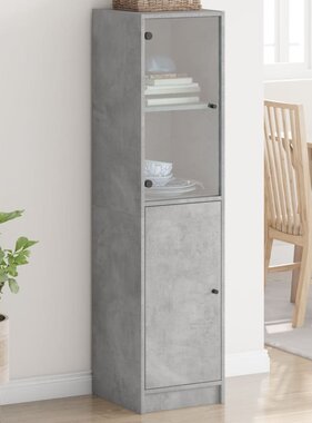 VidaXL Hoge kast met glazen deur 35x37x142 cm betongrijs