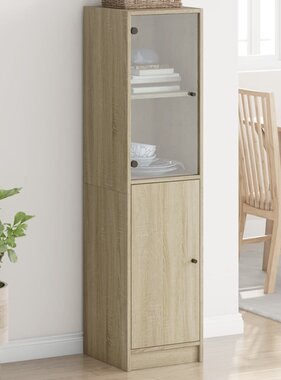 VidaXL Hoge kast met glazen deur 35x37x142 cm sonoma eikenkleurig