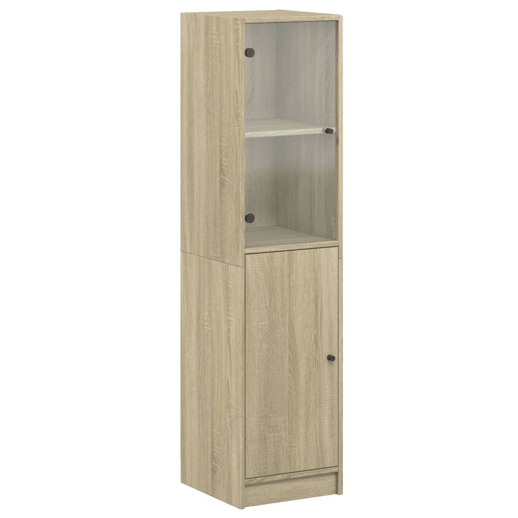 VidaXL Hoge kast met glazen deur 35x37x142 cm sonoma eikenkleurig