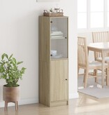 VidaXL Hoge kast met glazen deur 35x37x142 cm sonoma eikenkleurig