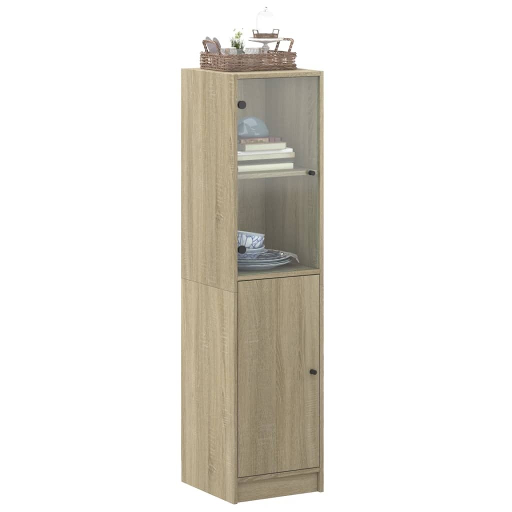 VidaXL Hoge kast met glazen deur 35x37x142 cm sonoma eikenkleurig